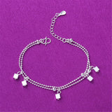 Fine Silver-Plated Cube & Bead Double-Strand Anklet