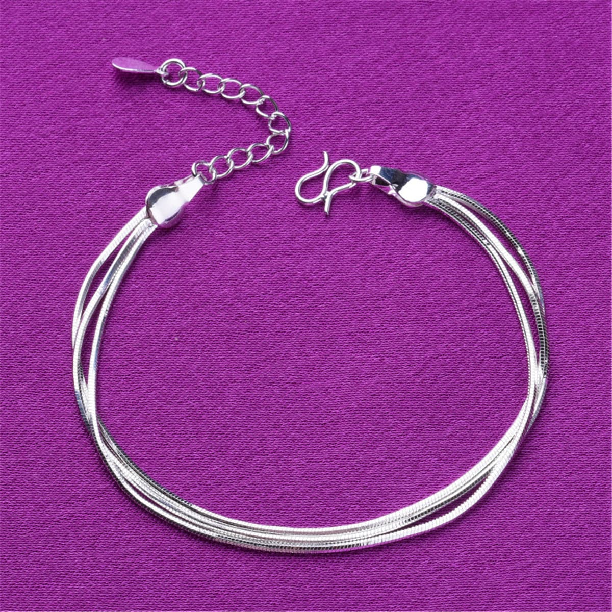 Silver-Plated Snake Chain Triple-Strand Anklet