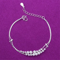 Fine Silver-Plated Graduated Bead Double-Strand Anklet