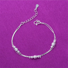 Silver-Plated Triple Bead Station Anklet
