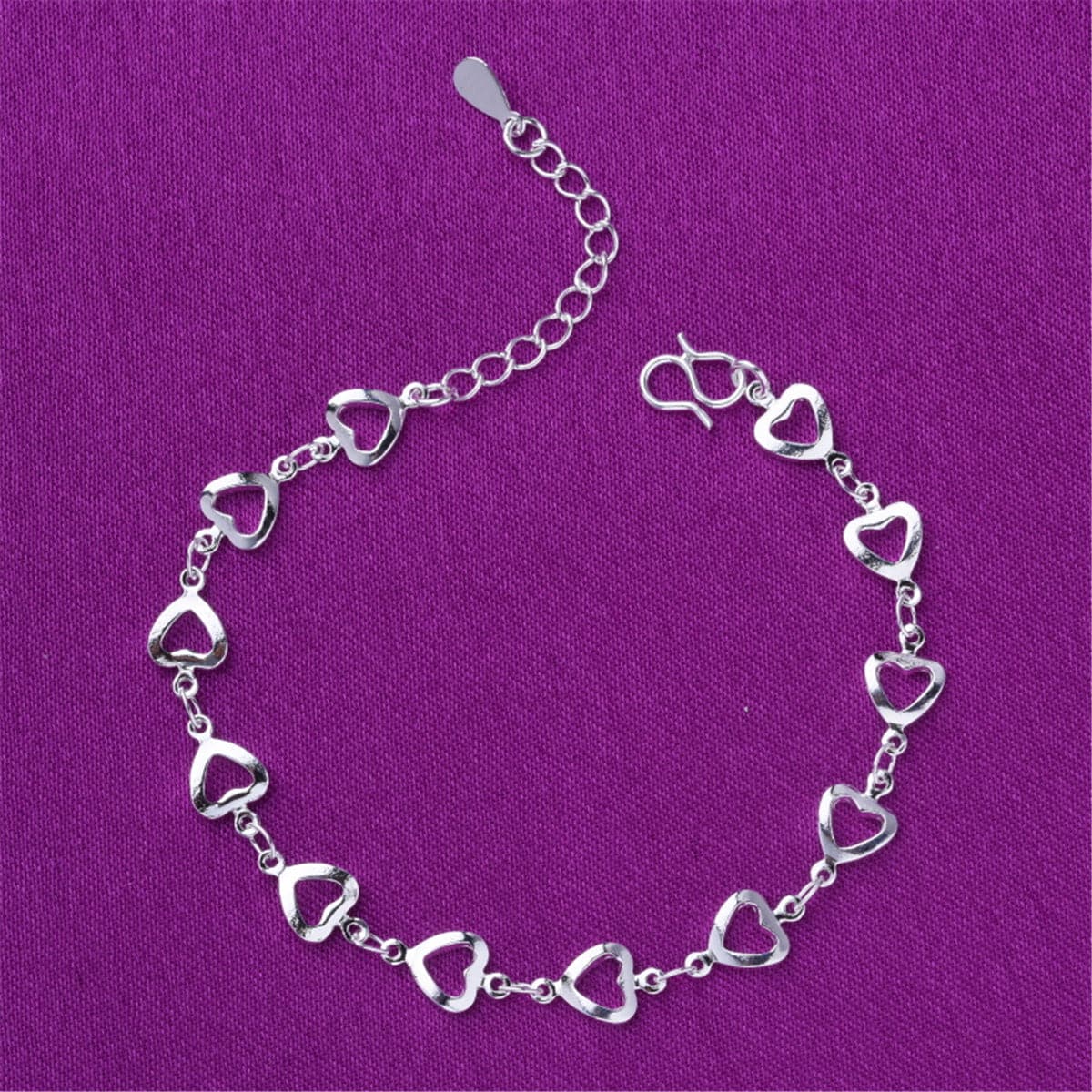 Silver-Plated Open Heart Station Anklet