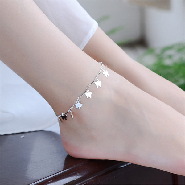 Silvertone Butterfly Anklet