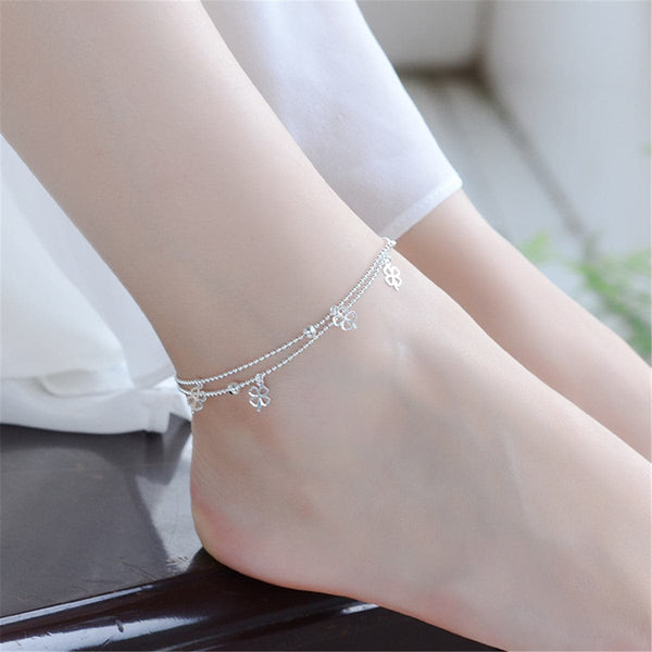 Silvertone Open Clover Anklet