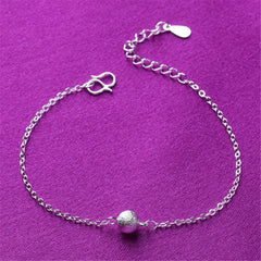 Silver-Plated Frosted Bead Charm Anklet