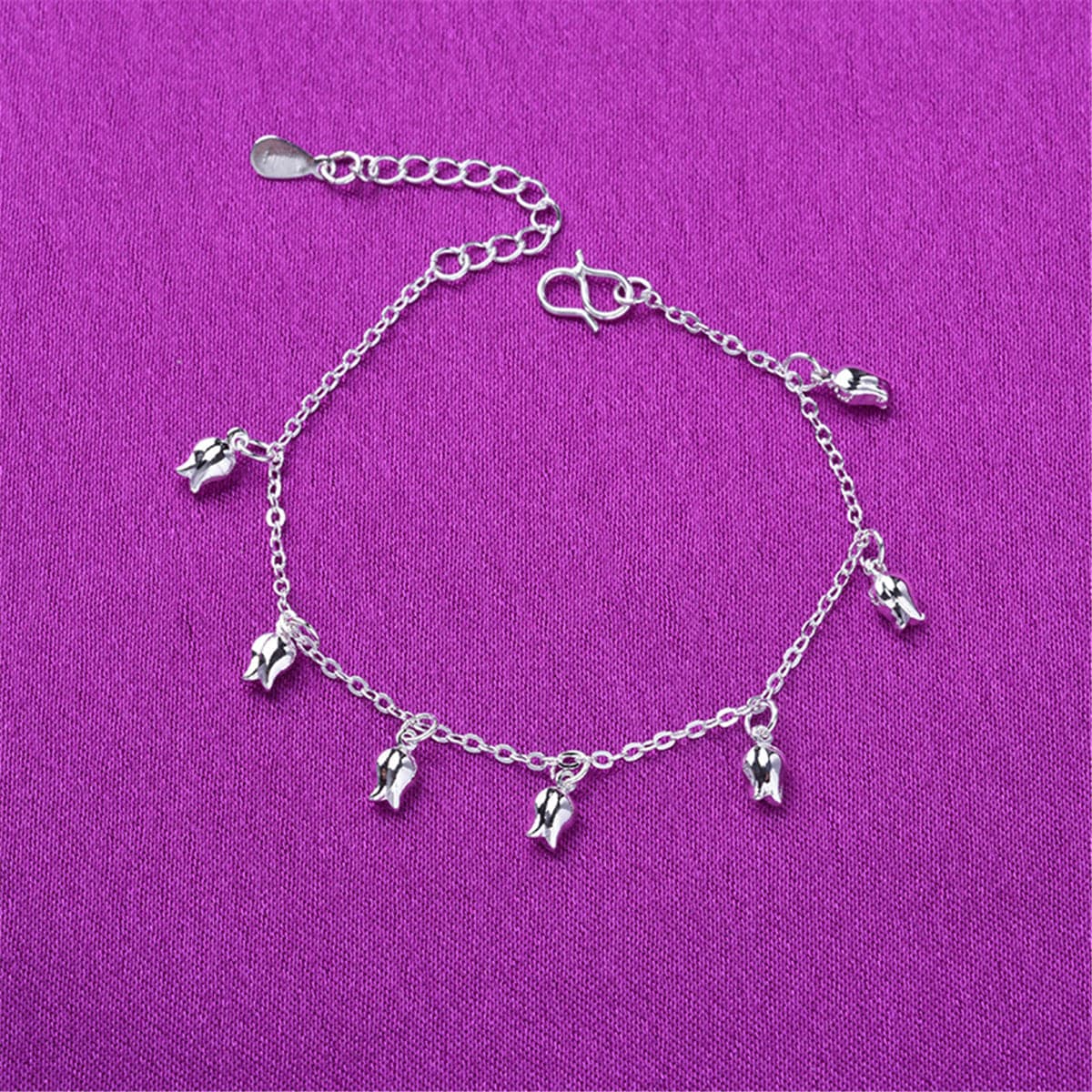 Silver-Plated Rose Bud Charm Anklet