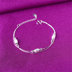 Silver-Plated Frosted Olive Double-Strand Anklet