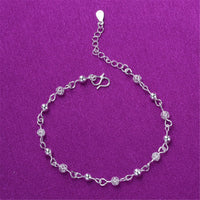 Fine Silver-Plated Textured Bead Station Anklet