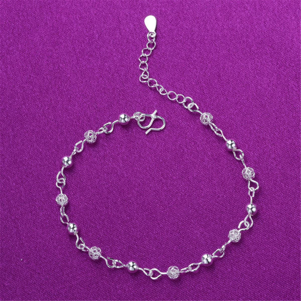 Fine Silver-Plated Textured Bead Station Anklet