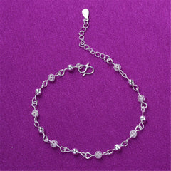 Silver-Plated Textured Bead Station Anklet