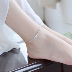 Silver-Plated Frosted Graduated Bead Anklet