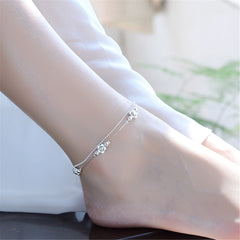 Silver-Plated Flower Station Layered Anklet
