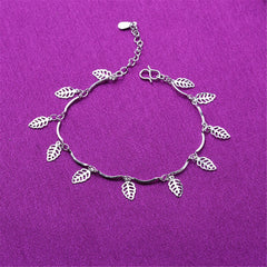 Silver-Plated Leaf Station Anklet