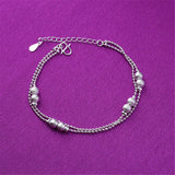 Fine Silver-Plated Frosted Bead Double-Strand Anklet