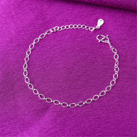 Fine Silver-Plated Open Pear Chain Anklet