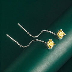 Yellow Crystal & Silver-Plated Cube Threader Earrings