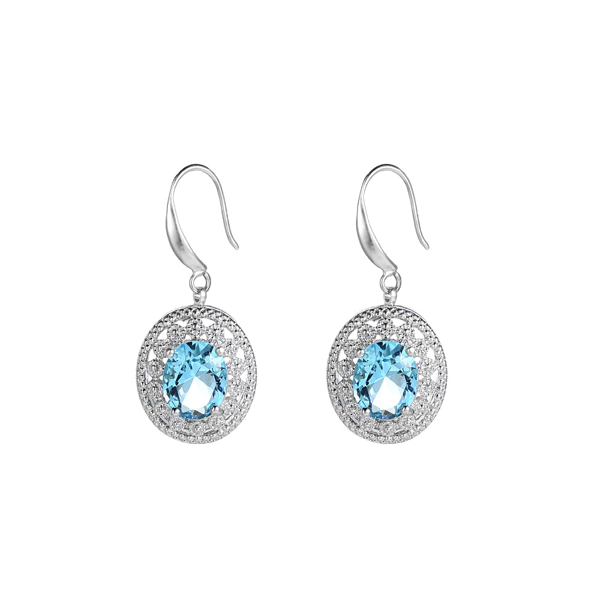 Sea Blue Crystal & Cubic Zirconia Silver-Plated Oval Drop Earrings