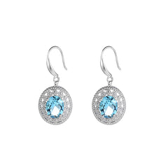 Sea Blue Crystal & Cubic Zirconia Silver-Plated Oval Drop Earrings