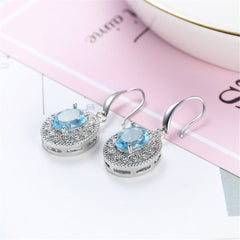 Sea Blue Crystal & Cubic Zirconia Silver-Plated Oval Drop Earrings