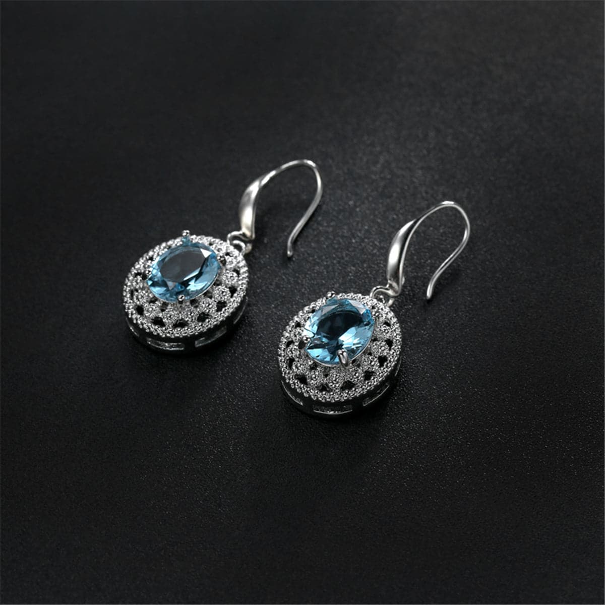 Sea Blue Crystal & Cubic Zirconia Silver-Plated Oval Drop Earrings