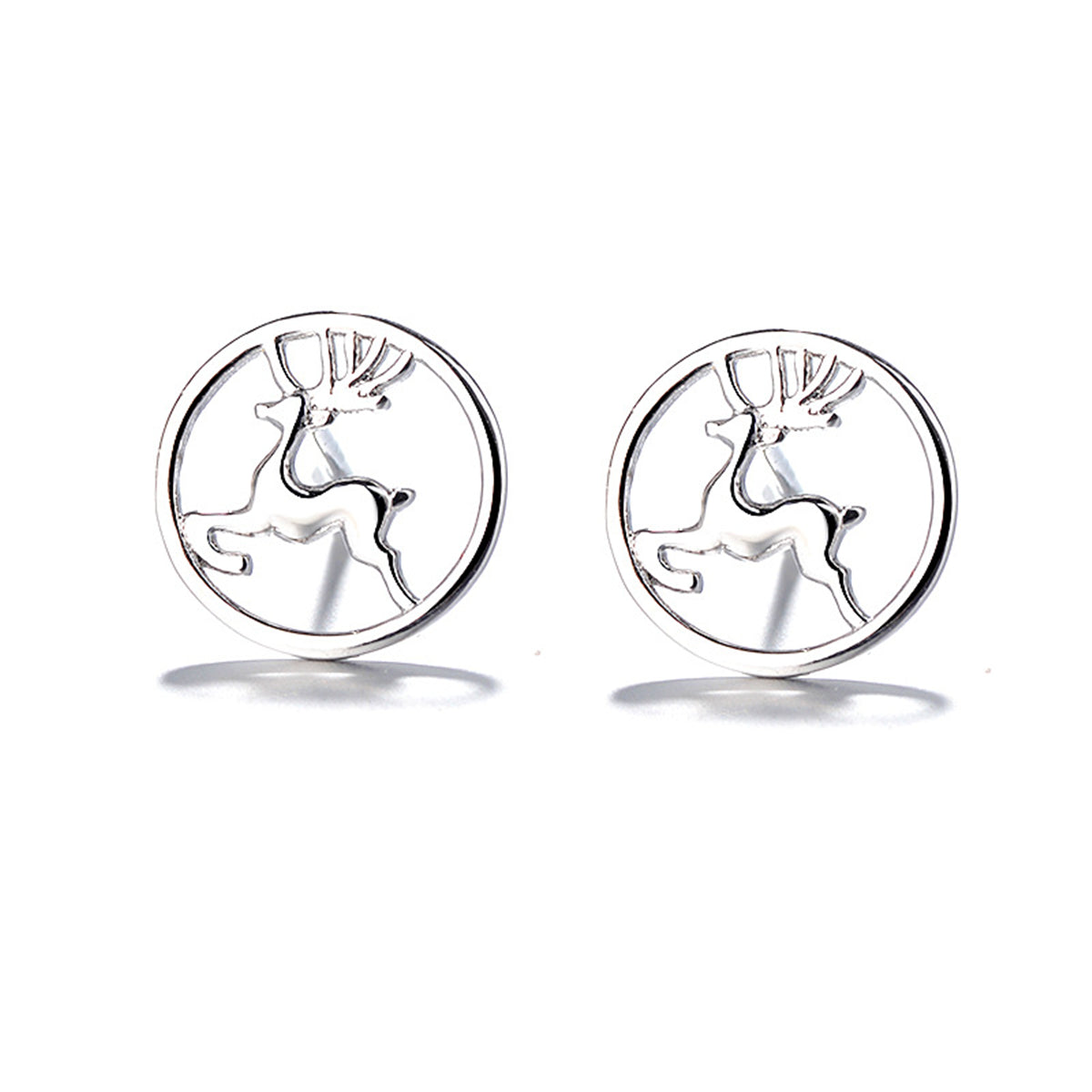 Silver-Plated Jumping Deer Stud Earrings