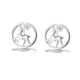 Silver-Plated Jumping Deer Stud Earrings