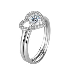 Two-Piece Crystal & Cubic Zirconia Open Heart Ring Set