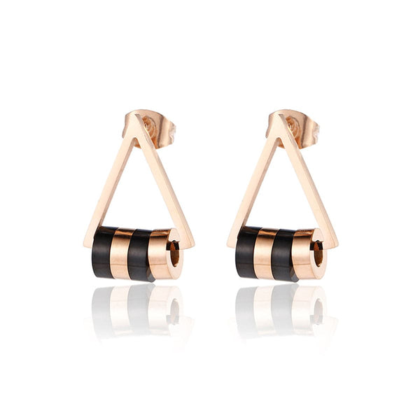 Black Acrylic & 18k Rose Gold-Plated Triangle Stud Earrings