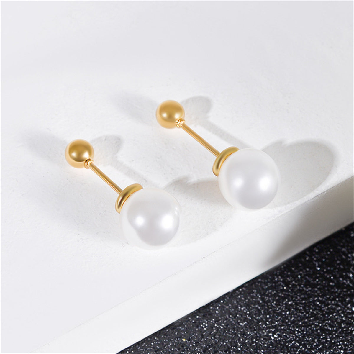 Pearl and 18K Gold-Plated Ear Jackets, gold stud earrings for women, elegant gift for her, side view
