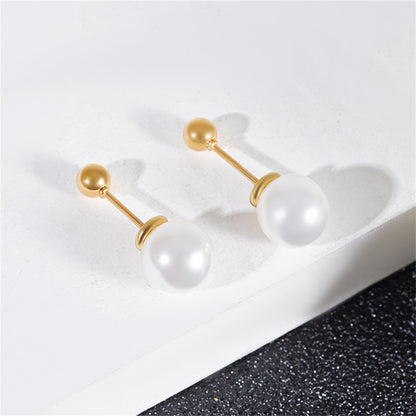 Pearl and 18K Gold-Plated Ear Jackets, gold stud earrings for women, elegant gift for her, side view