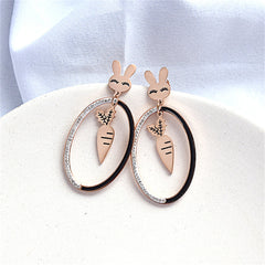 Cubic Zirconia & 18K Rose Gold-Plated Rabbit Carrot Oval Drop Earrings