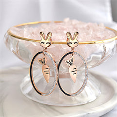Cubic Zirconia & 18K Rose Gold-Plated Rabbit Carrot Oval Drop Earrings