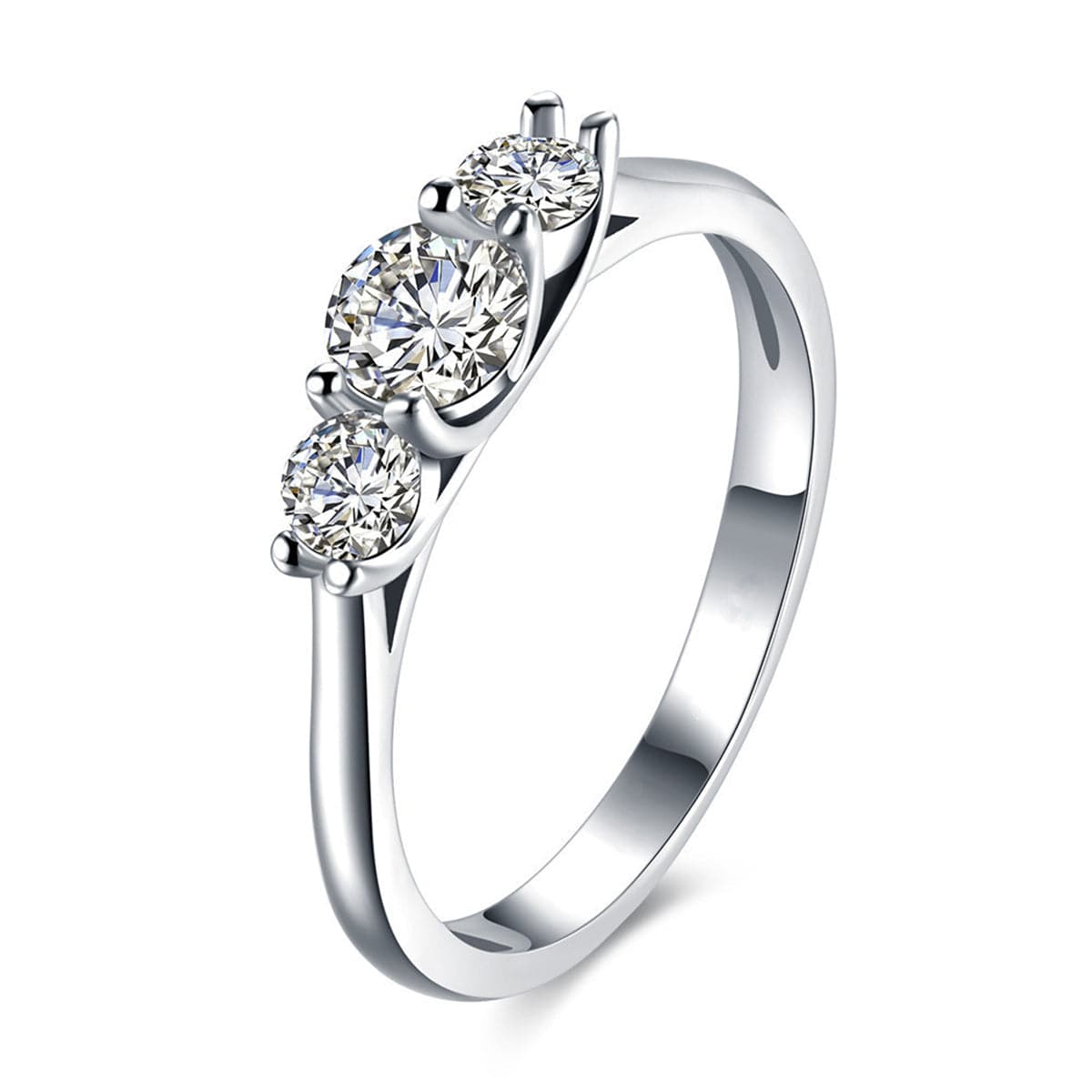 Cubic Zirconia & Silver-Plated Three-Prong Ring
