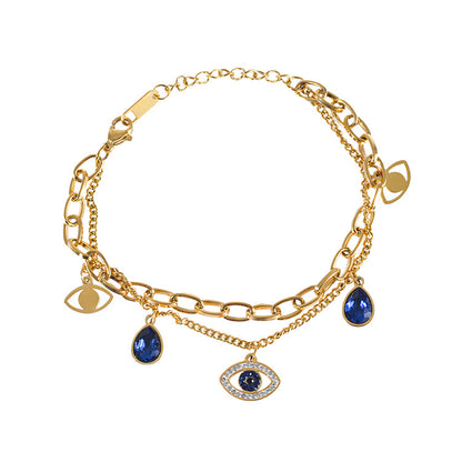 Crystal and Cubic Zirconia Devil Eye Station Layered Bracelet, bracelet for women, vintage-inspired design, front view