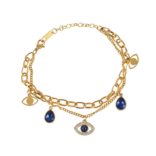 Crystal and Cubic Zirconia Devil Eye Station Layered Bracelet, bracelet for women, vintage-inspired design, front view