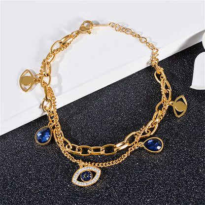 Crystal and Cubic Zirconia Devil Eye Station Layered Bracelet, bracelet for women, vintage-inspired design, side view