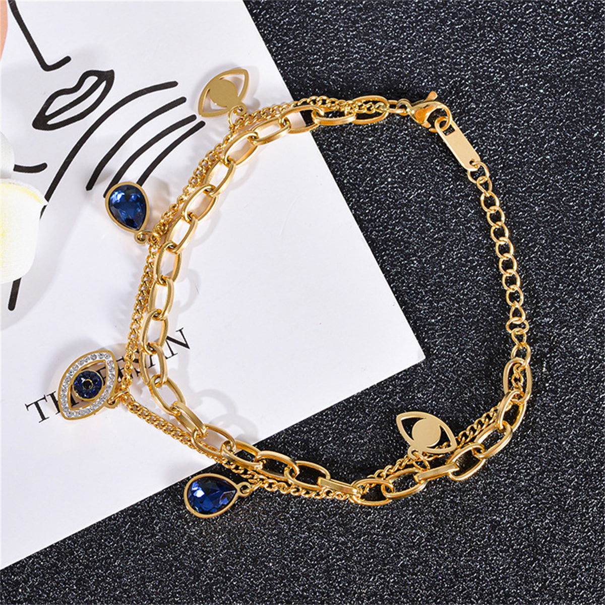Crystal and Cubic Zirconia Devil Eye Station Layered Bracelet, bracelet for women, vintage-inspired design, lifestyle look