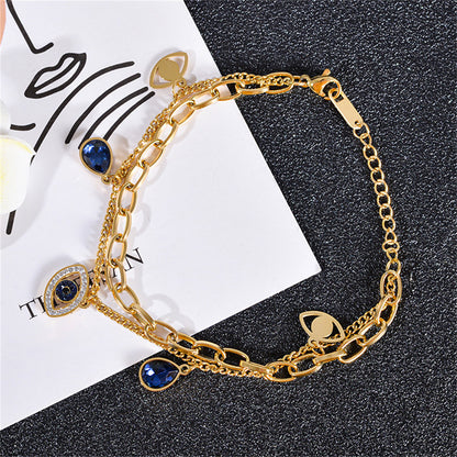 Crystal and Cubic Zirconia Devil Eye Station Layered Bracelet, bracelet for women, vintage-inspired design, lifestyle look