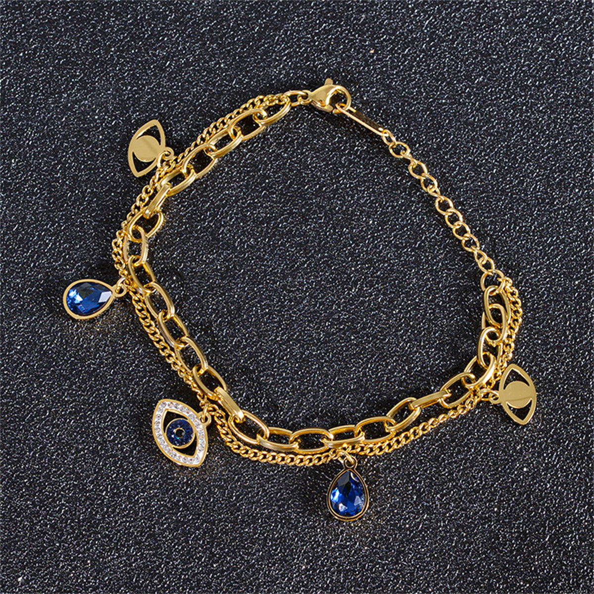 Crystal and Cubic Zirconia Devil Eye Station Layered Bracelet, bracelet for women, vintage-inspired design, styled look