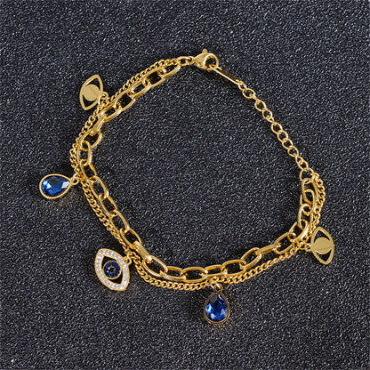 Crystal and Cubic Zirconia Devil Eye Station Layered Bracelet, bracelet for women, vintage-inspired design, styled look