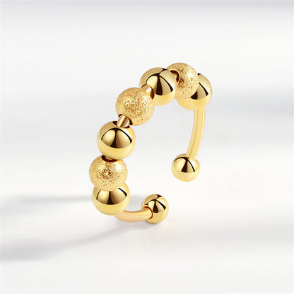 18K Gold-Plated Frosted Beaded Open Ring, gold statement rings for women, vintage-inspired design, front view