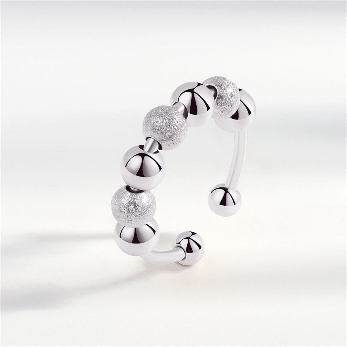 Silver-Plated Frosted Bead Open Ring, silver statement rings for women, dainty minimalist design, side view