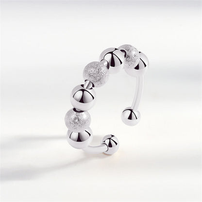 Silver-Plated Frosted Bead Open Ring, silver statement rings for women, dainty minimalist design, side view