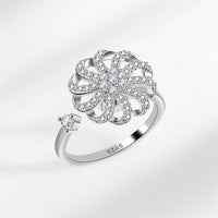 Cubic Zirconia & Silvertone Rotating Windmill Open Ring