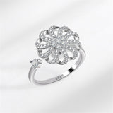 Cubic Zirconia & Silvertone Rotating Windmill Open Ring