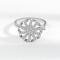 Cubic Zirconia & Silvertone Rotating Windmill Open Ring