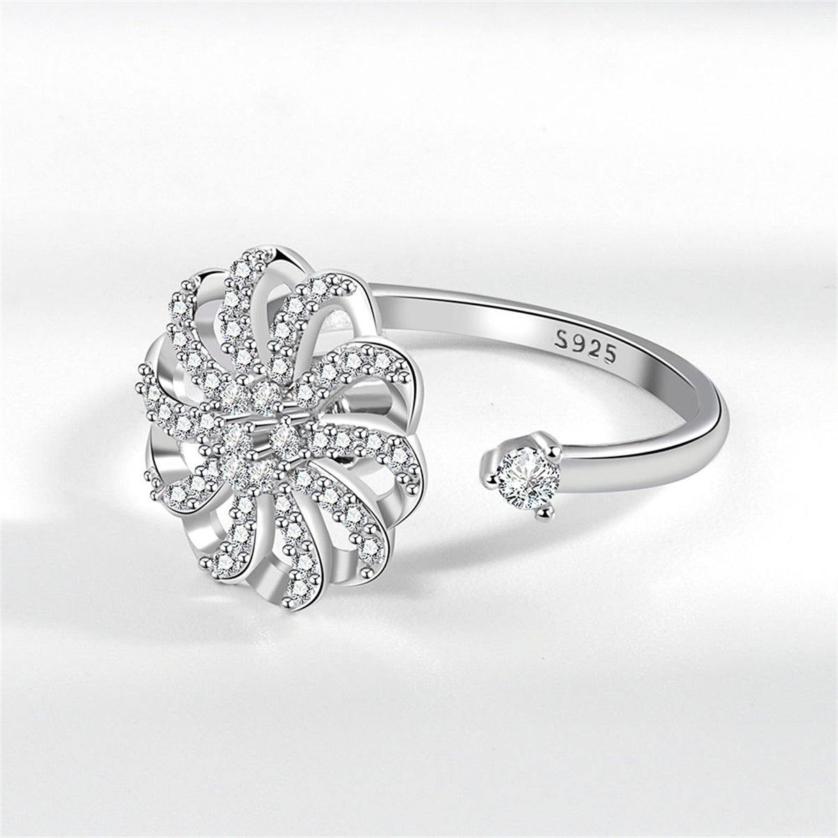 Cubic Zirconia and Silver-Plated Rotating Windmill Open Ring, silver statement rings for women, lifestyle look