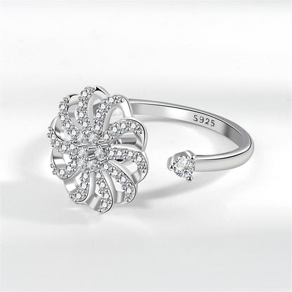 Cubic Zirconia and Silver-Plated Rotating Windmill Open Ring, silver statement rings for women, lifestyle look