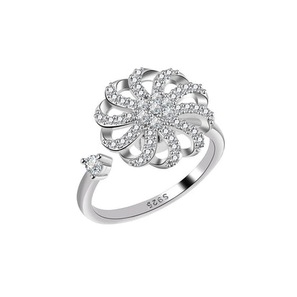 Cubic Zirconia and Silver-Plated Rotating Windmill Open Ring, silver statement rings for women, everyday style, side view