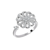 Cubic Zirconia & Silvertone Rotating Windmill Open Ring