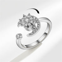 Lab-Created Crystal & Cubic Zirconia Rotating Floral Moon Ring